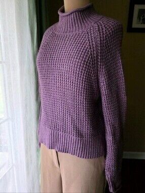 American Eagle Purple Chunky Knit Turtleneck Sweater Oversized Raglan Sleeve XS